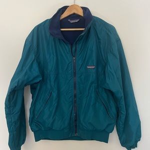 Vintage 90s Patagonia Fleece Lined Nylon Windbreaker Turquoise Navy Sz L